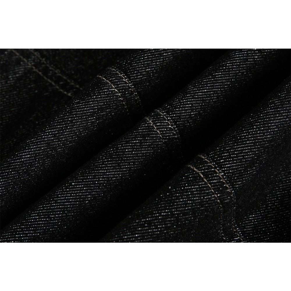 Black Patchwork Faux Two - piece Denim Jacket - Thrashink