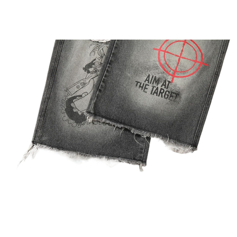 Cartoon Graffiti Print Gradient Jeans - Thrashink