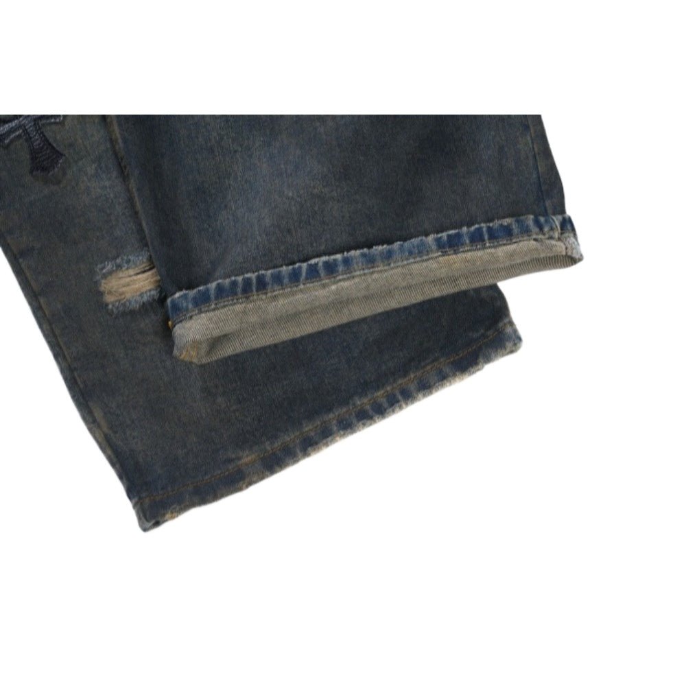 Cross - shaped Patchwork Ripped Jeans - Thrashink