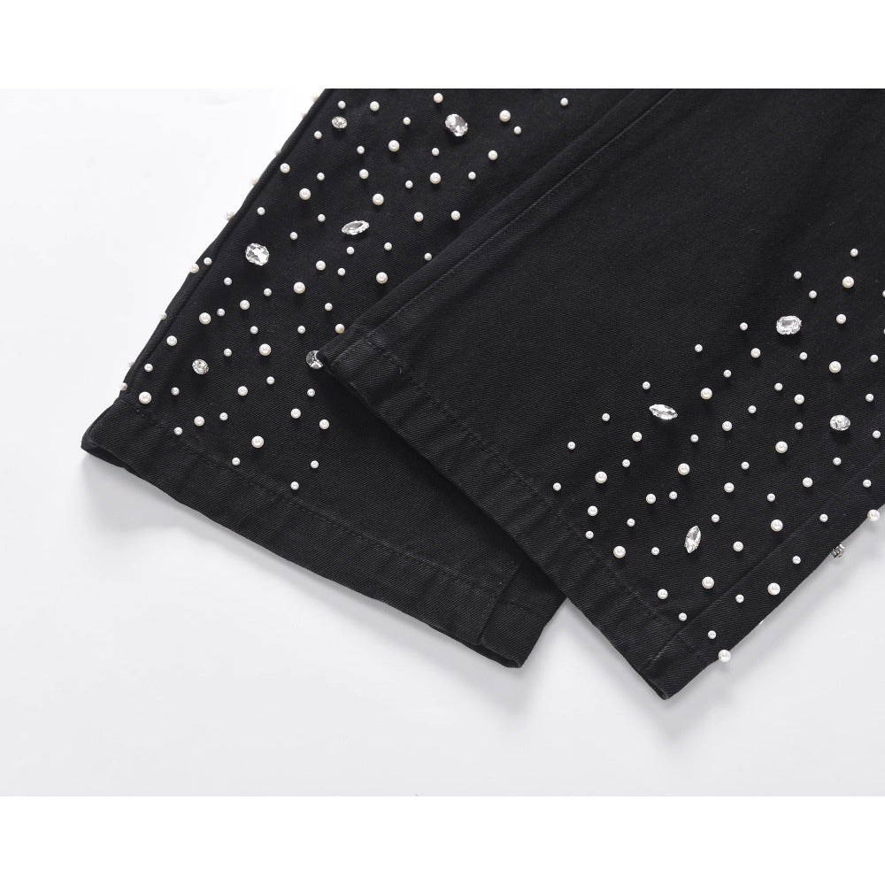 Heavily Starry Beaded Rhinestone Jeans - Thrashink
