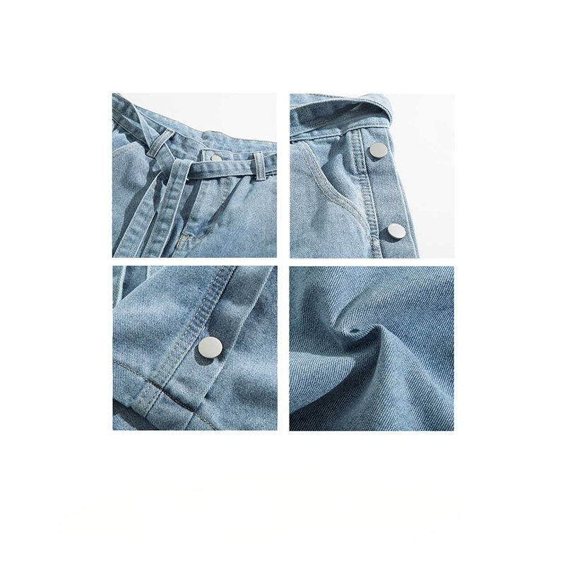 Hip Hop Belt Button Bermuda Denim Shorts - Thrashink