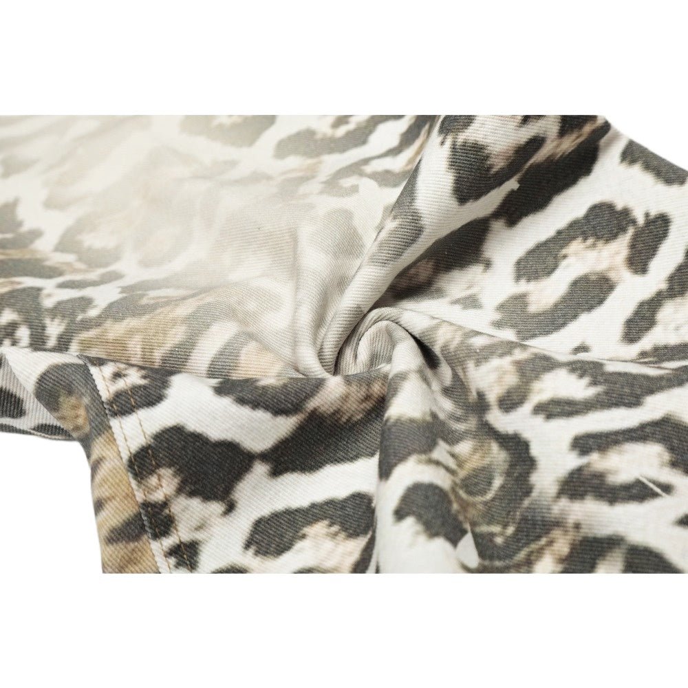 Retro 3D Printed Belt Leopard Print Jeans - Thrashink