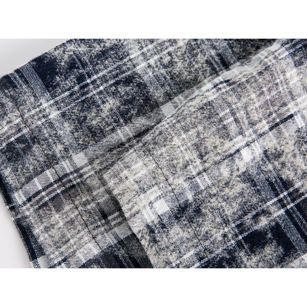 Simple Hem Paneled Plaid Shirt - Thrashink