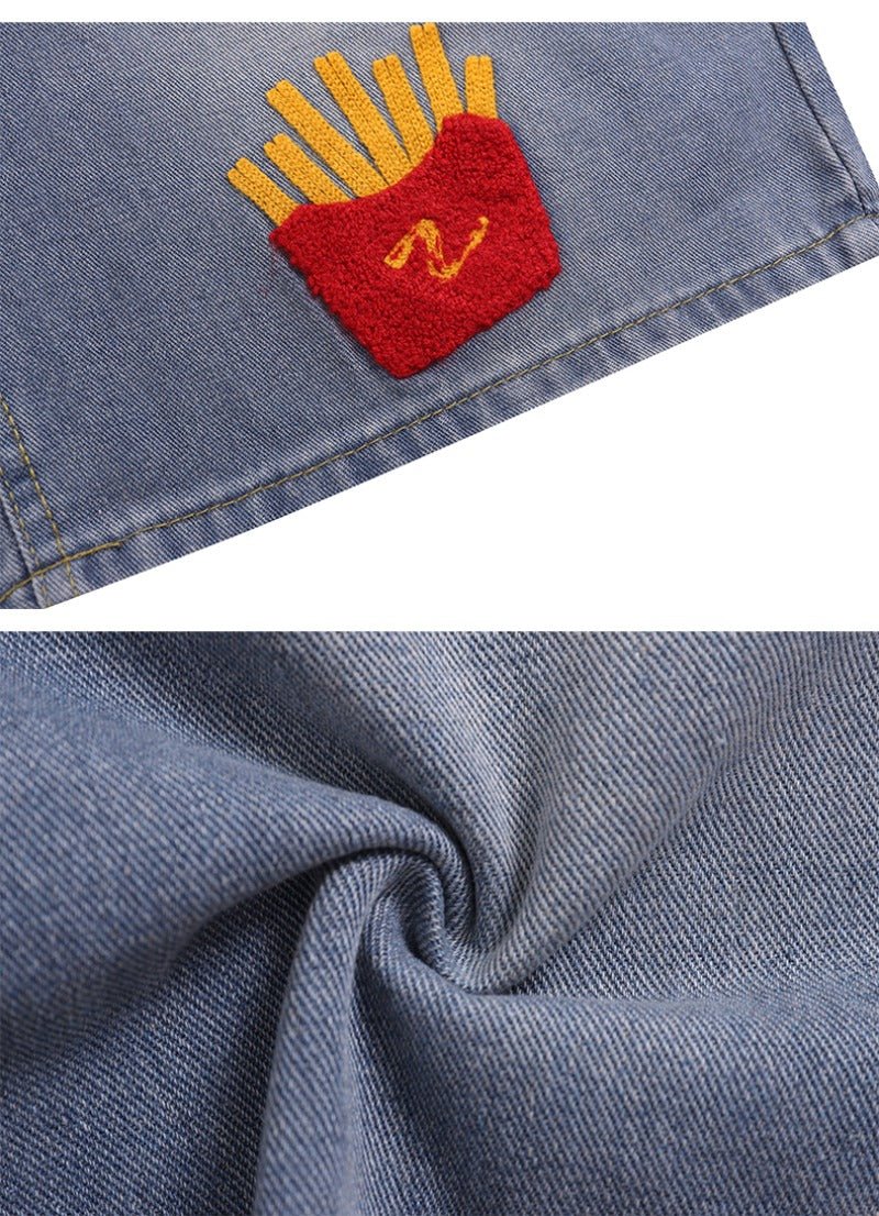 Snacks Embroidery Bermuda Denim Shorts - Thrashink