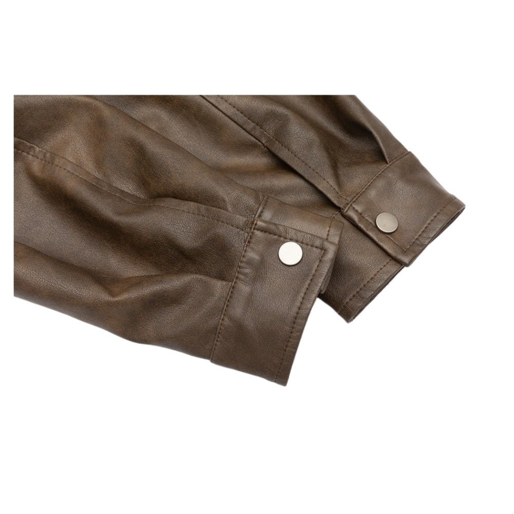Vintage Collar Faux Leather Jacket - Thrashink