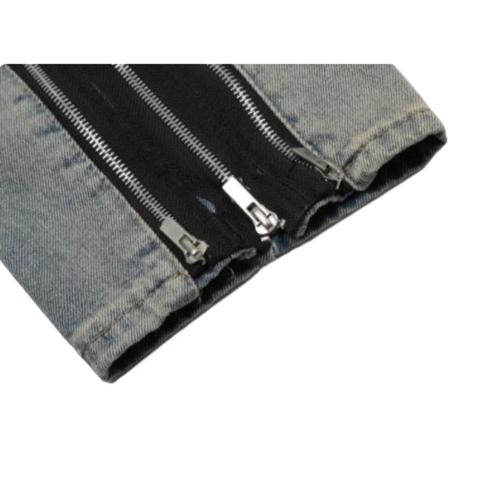 Vintage Wash Side - Zip Wide - Leg Jeans - Thrashink