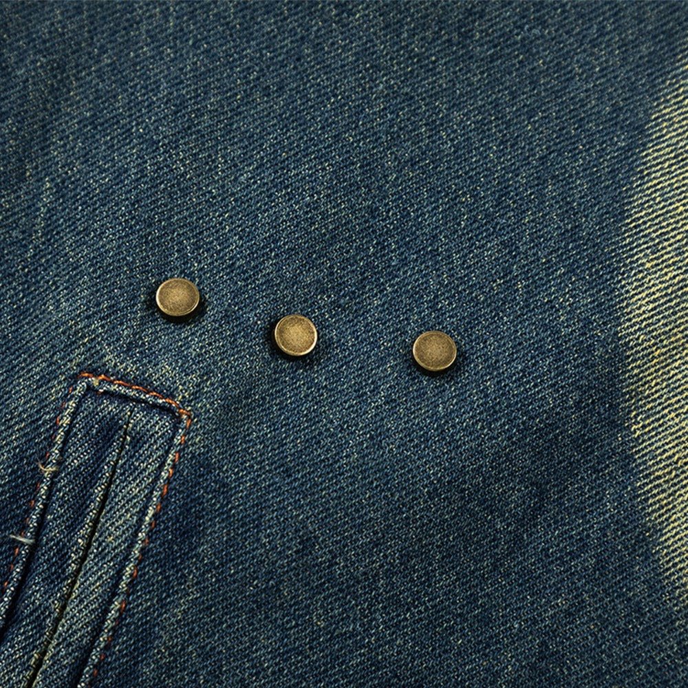 Washed Distressed Rivet Denim Shirt - Thrashink