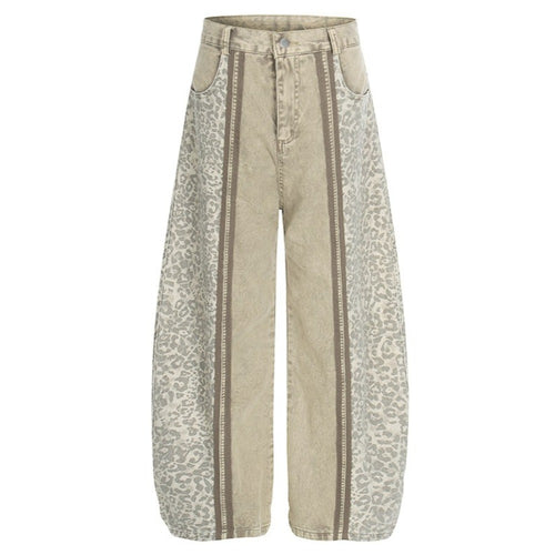 Washed Leopard Print Contrast Panel Jeans