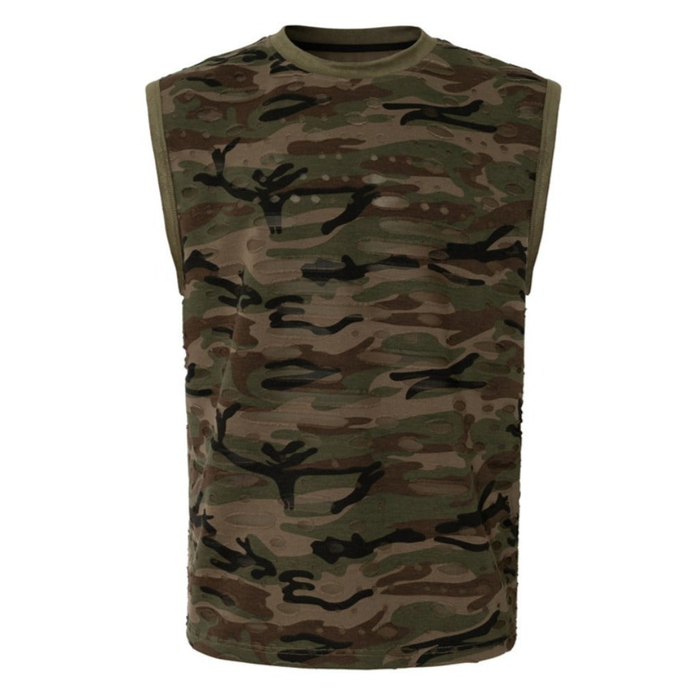 Distressed Camo Textured Sleeveless Vest