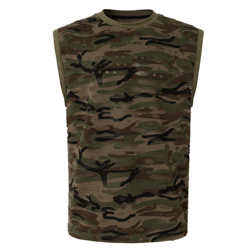 Distressed Camo Textured Sleeveless Vest