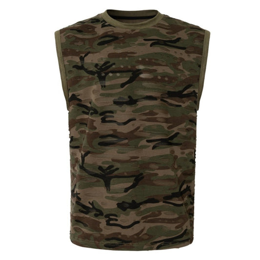 Distressed Camo Textured Sleeveless Vest