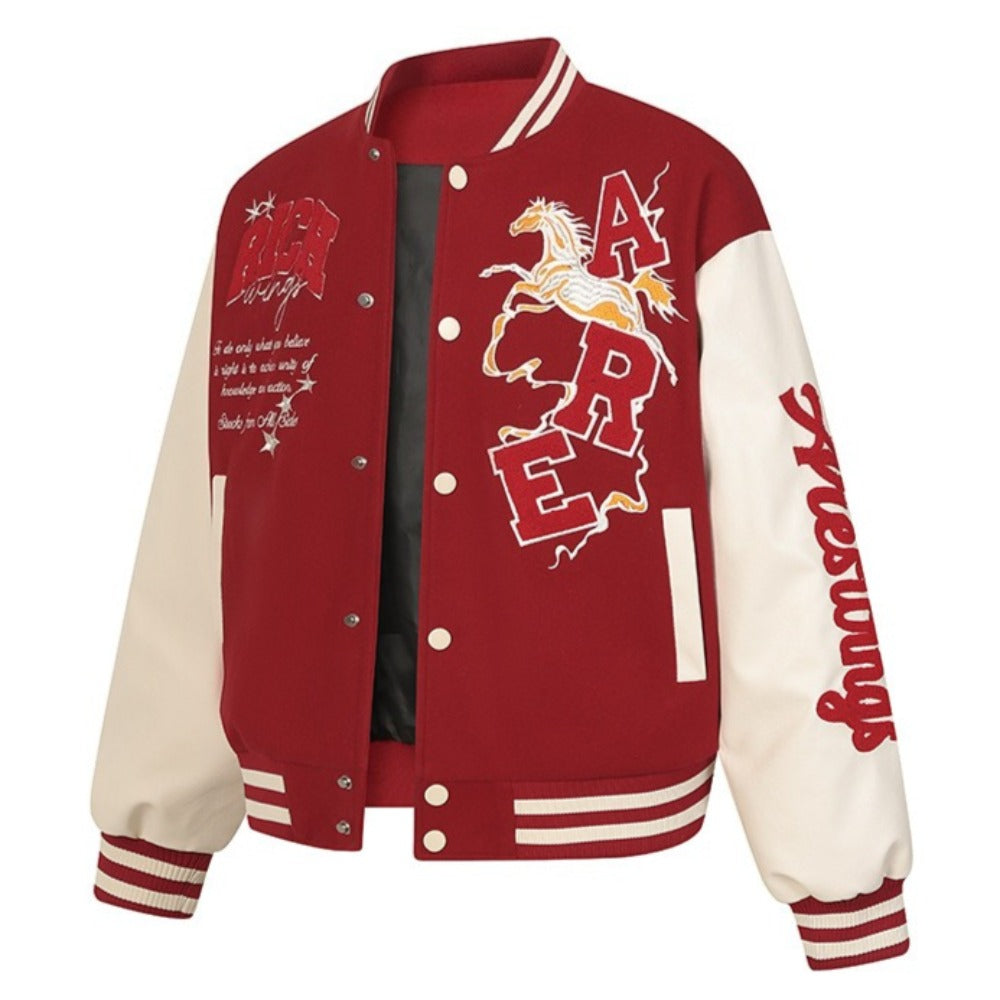 Vintage Horse Embroidered Patch Varsity Jacket