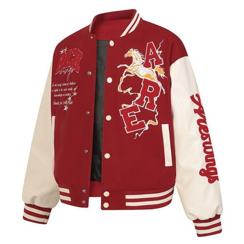 Vintage Horse Embroidered Patch Varsity Jacket