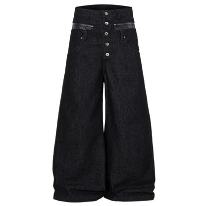 High Waist Multi-Button Baggy Jeans