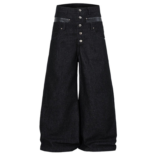 High Waist Multi-Button Baggy Jeans