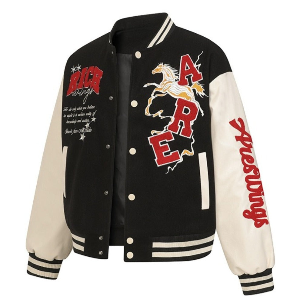 Vintage Horse Embroidered Patch Varsity Jacket
