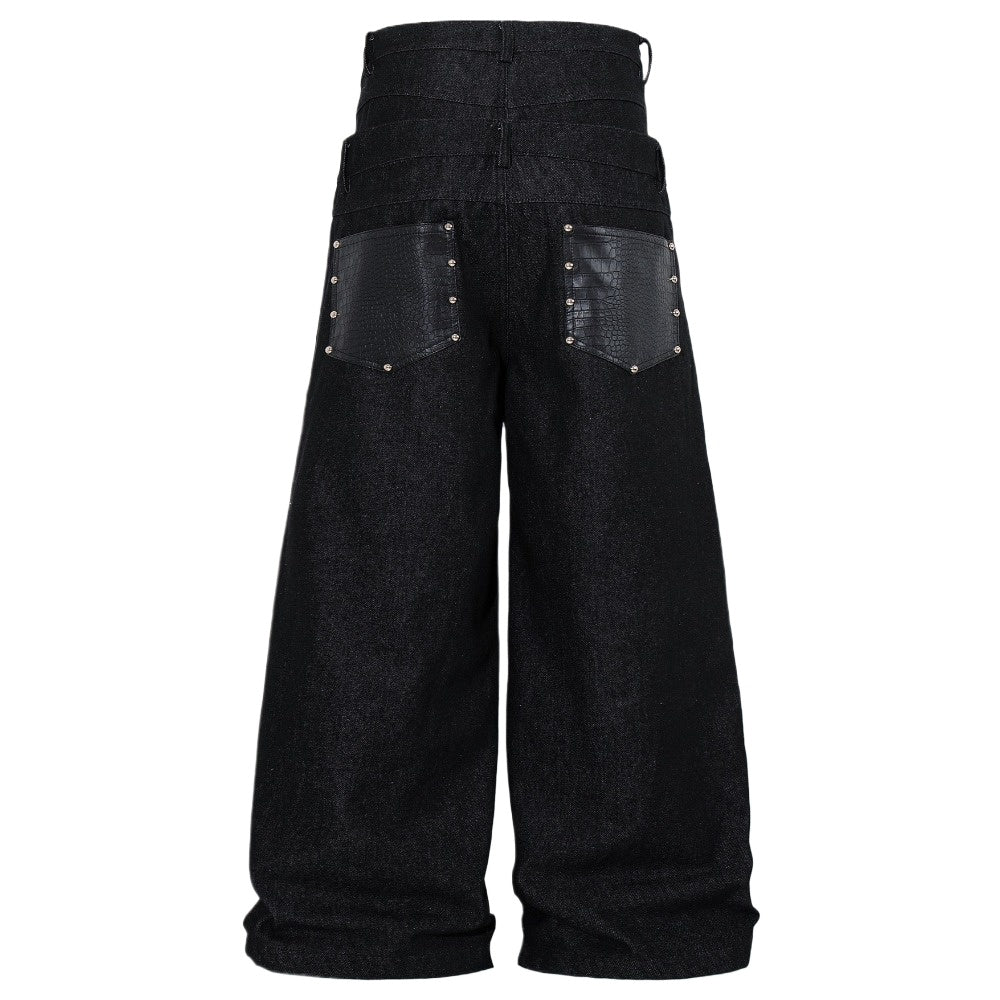 High Waist Multi-Button Baggy Jeans