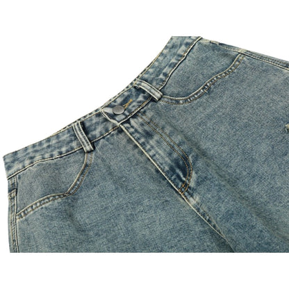 Washed Distressed Butterfly Patch Wide-Leg Jeans