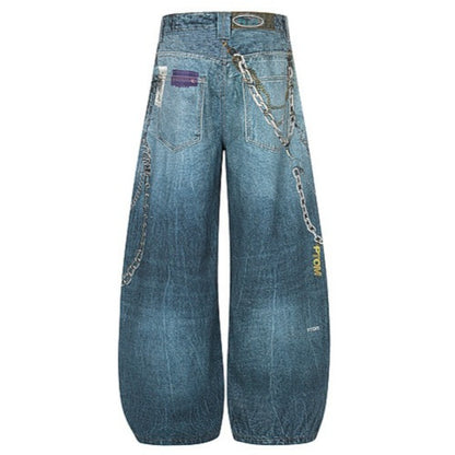 Vintage Washed Distressed AC Print Jeans