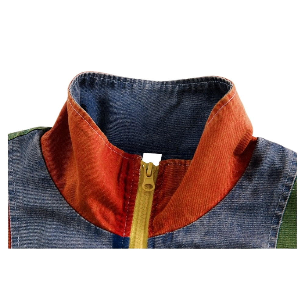 90s Retro Colorblock Patchwork Track Jacket