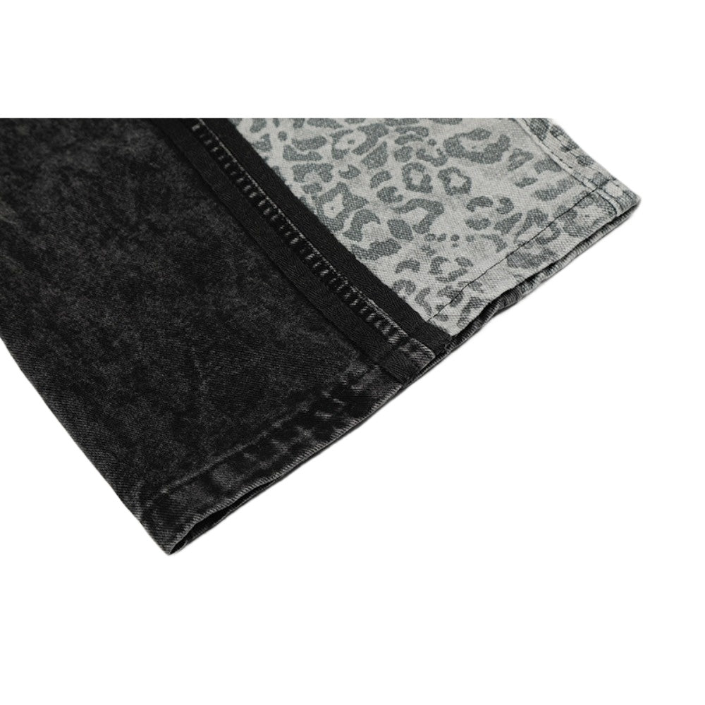 Washed Leopard Print Contrast Panel Jeans