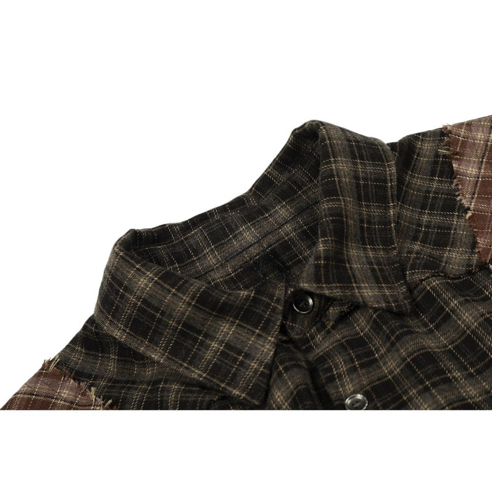 Deconstructed Patchwork Plaid Raw-Edge Shirt