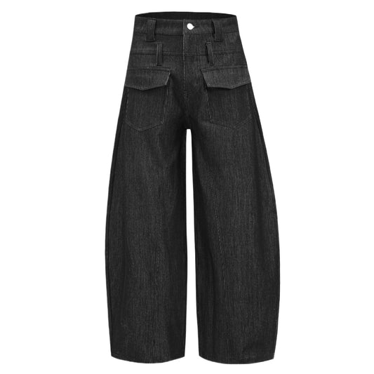 Black Washed Pocket Wide-Leg Jeans