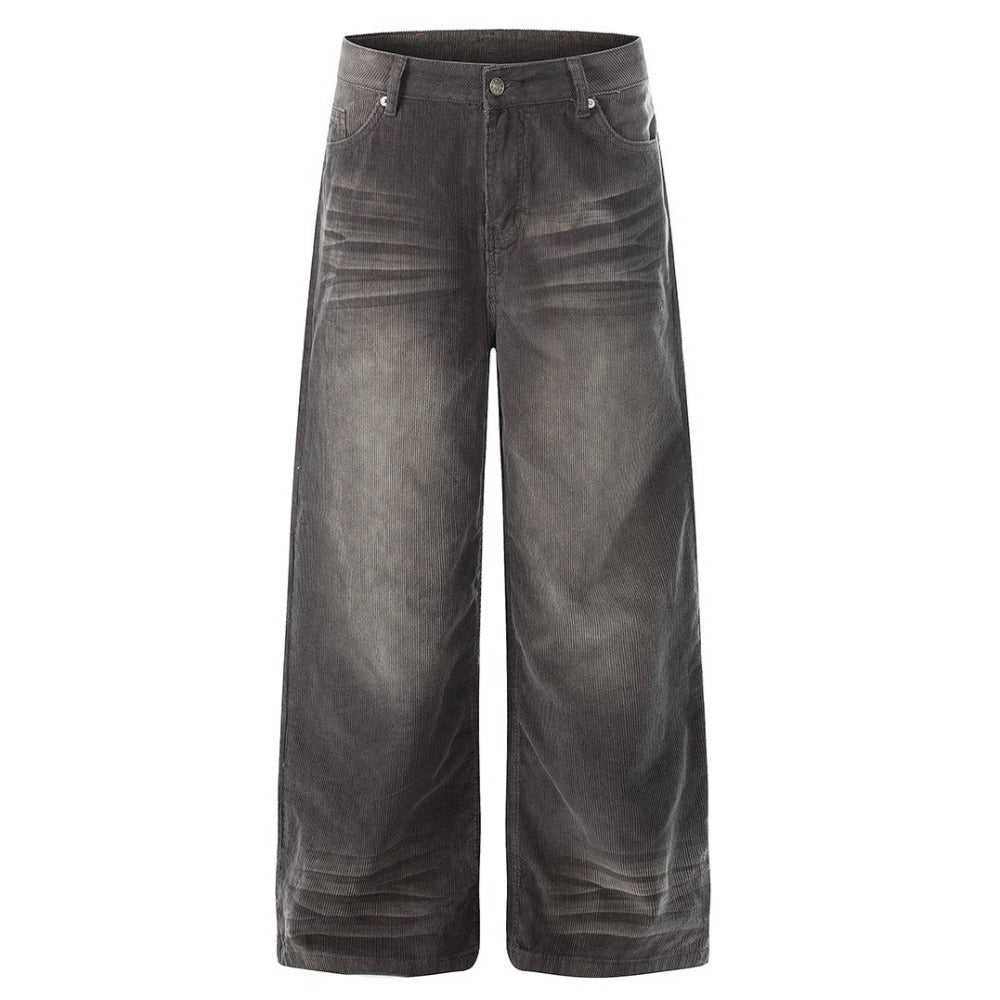 Retro Faded Washed Corduroy Wide Leg Pants