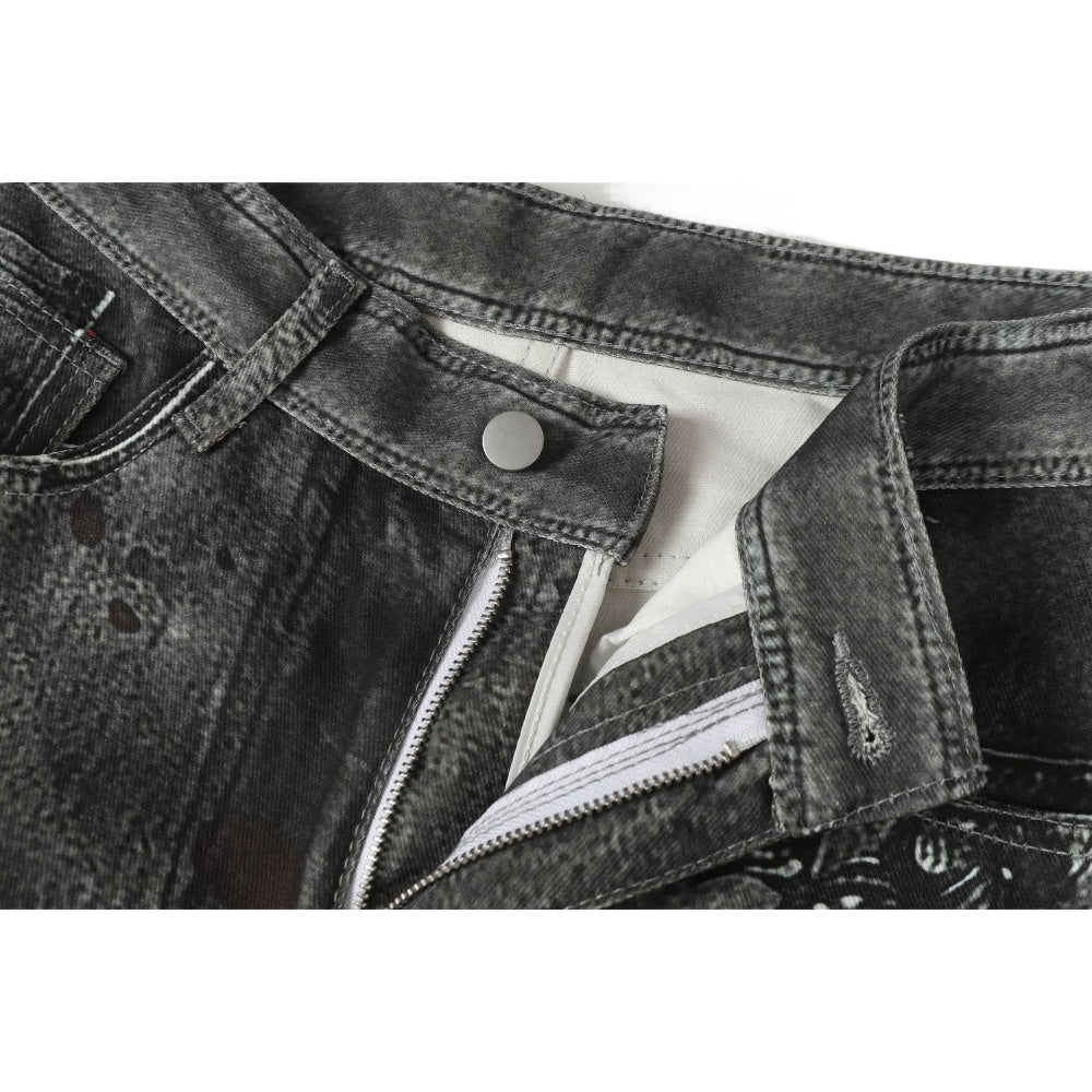 3D Printed Gothic Chain Art Wide - Leg Jeans - Thrashink