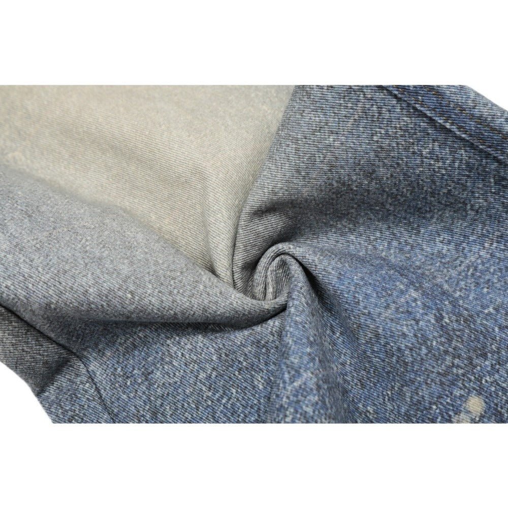 3D Rivet Belt Printed Distressed Washed Jeans - Thrashink