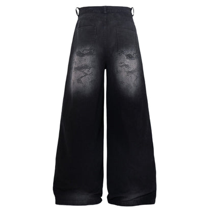 Distressed Snake Print Baggy Jeans