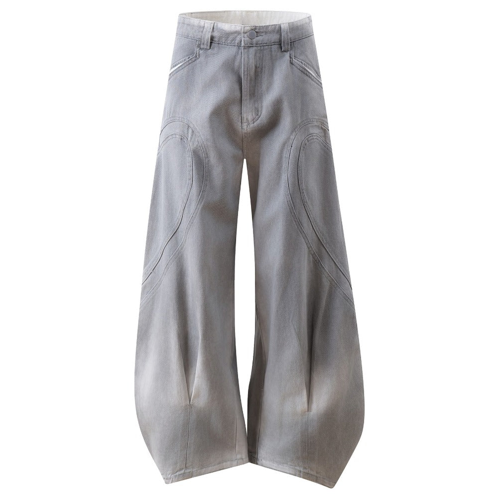 Retro Distressed Gray Oversized Balloon Jeans