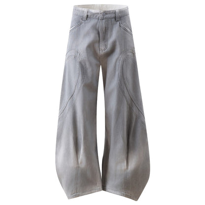 Retro Distressed Gray Oversized Balloon Jeans