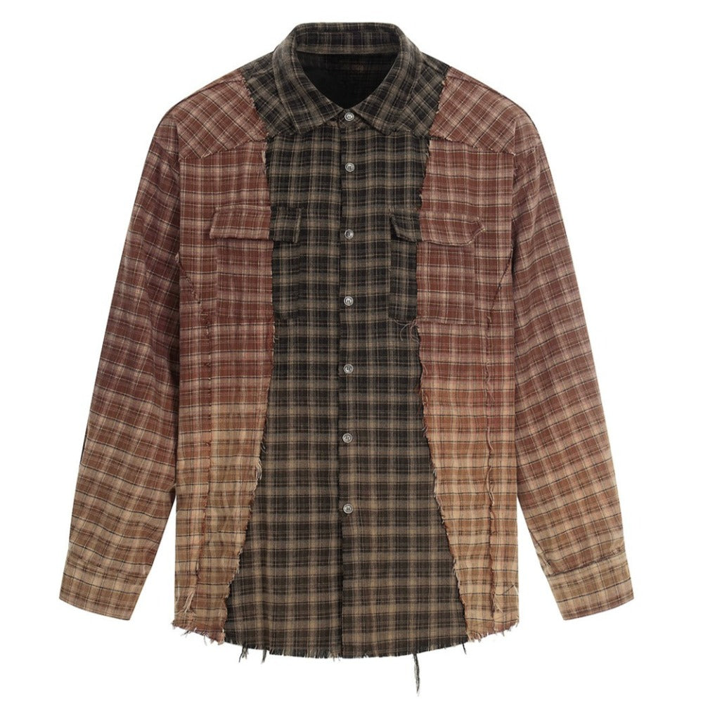 Deconstructed Patchwork Plaid Raw-Edge Shirt