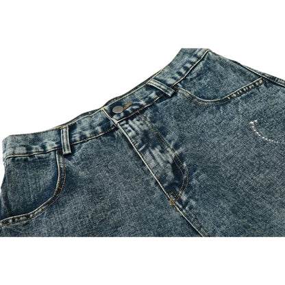 Rhinestone Script Baggy Jeans