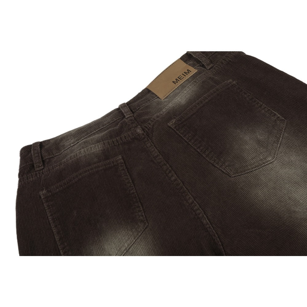 Retro Faded Washed Corduroy Wide Leg Pants