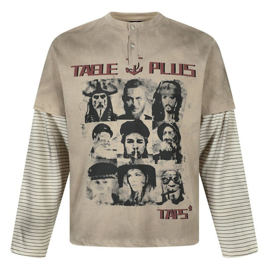 Vintage Washed Iconic Faces Henley T-Shirt