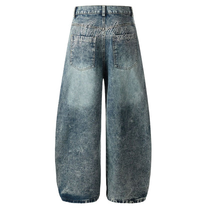 Rhinestone Script Baggy Jeans
