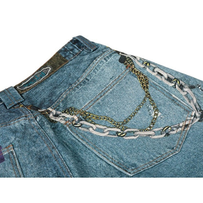 Vintage Washed Distressed AC Print Jeans