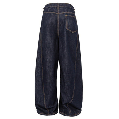 Side Button Raw Denim Balloon Jeans