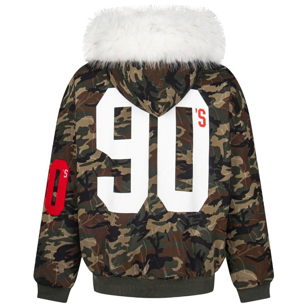 90 Camo Faux Fur Hooded Jacket - Thrashink