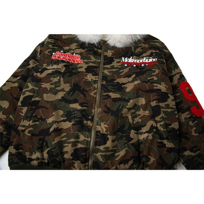 90 Camo Faux Fur Hooded Jacket - Thrashink