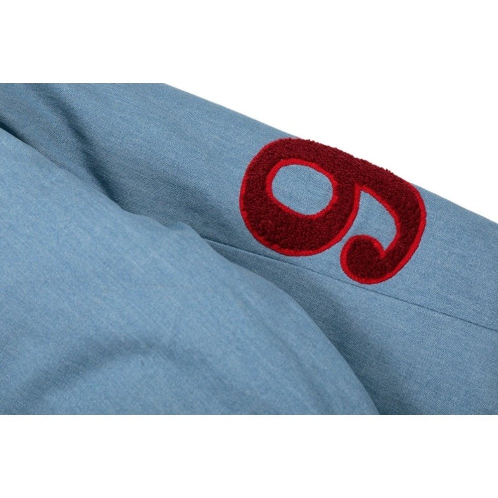 97 Hooded Denim Graphic Padded Jacket - Thrashink