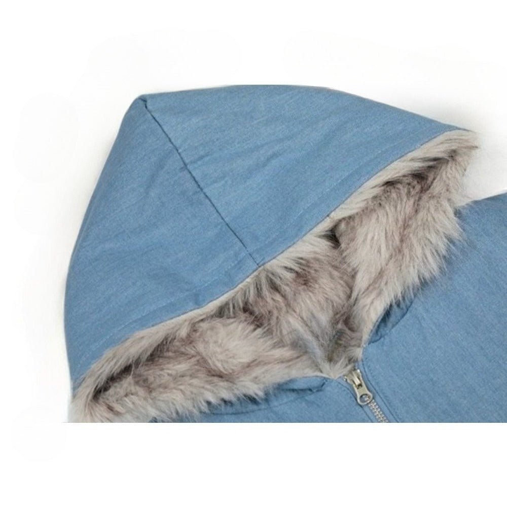 97 Hooded Denim Graphic Padded Jacket - Thrashink