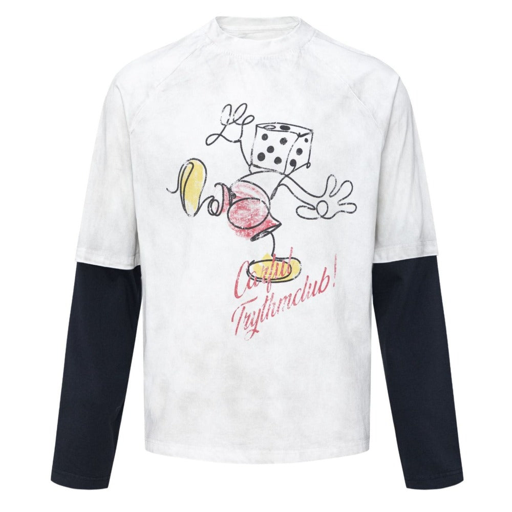 Retro Dice Print Contrast Sleeve T-Shirt