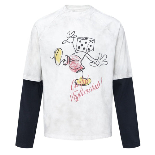 Retro Dice Print Contrast Sleeve T-Shirt