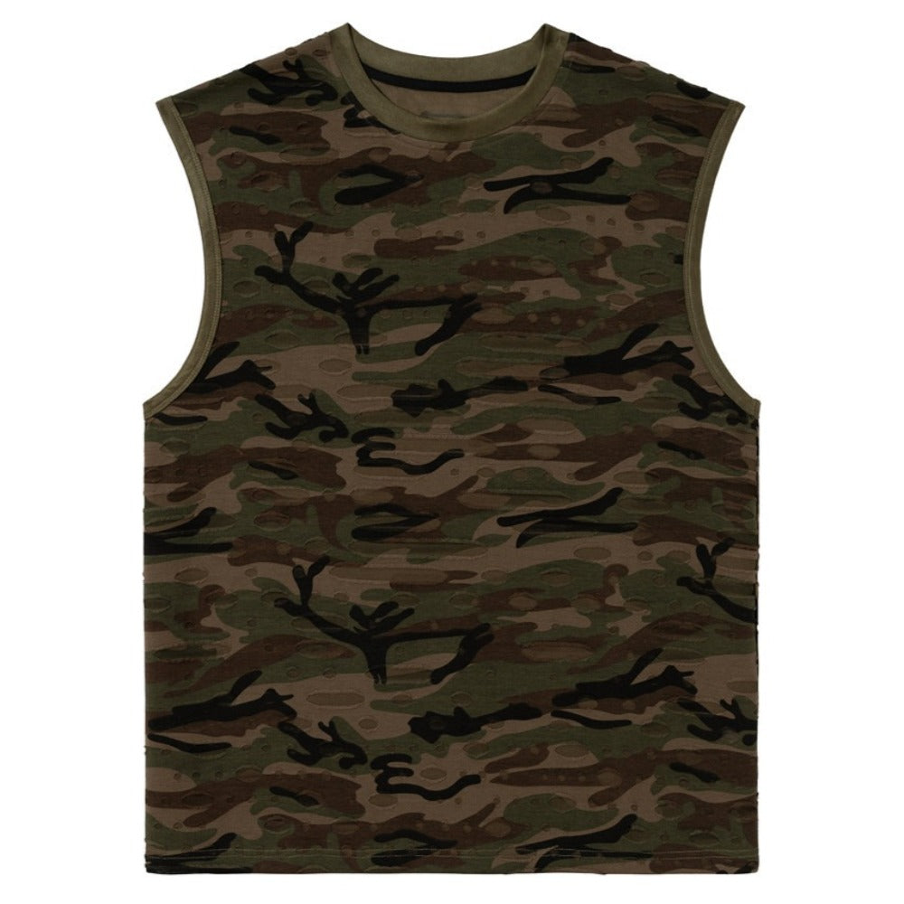 Distressed Camo Textured Sleeveless Vest