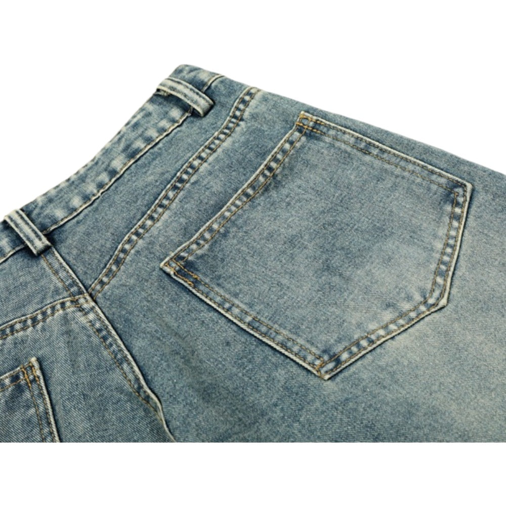 Washed Distressed Butterfly Patch Wide-Leg Jeans