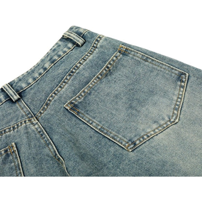 Washed Distressed Butterfly Patch Wide-Leg Jeans