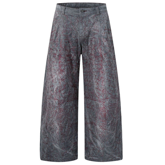 Abstract Line Print Wide - Leg Jeans - Thrashink